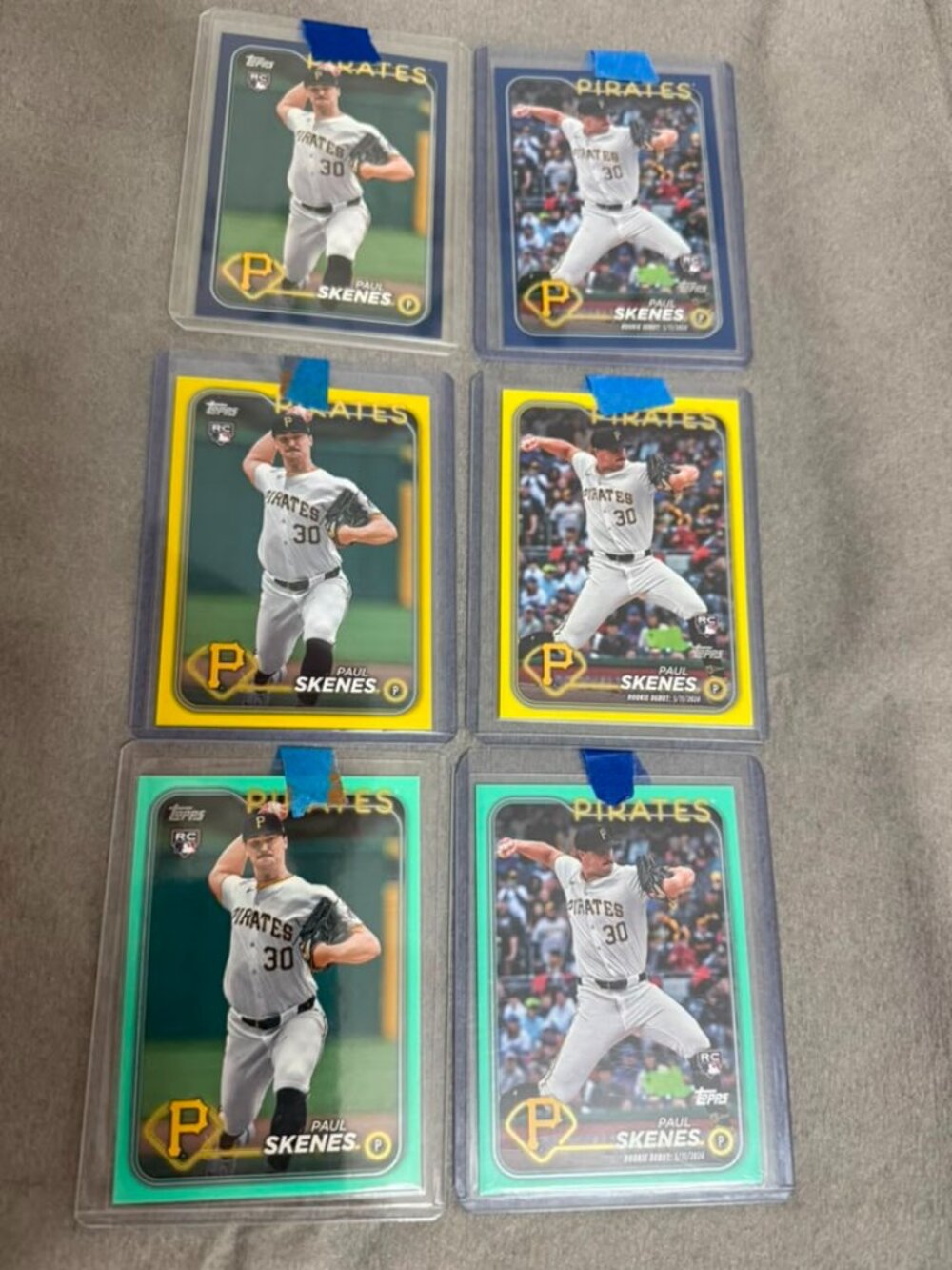 Paul Skenes Topps 2024 RC 6 cards Lot (Blue, Aqua and Yellow Border) RARE